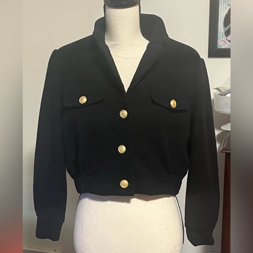 Vintage 80s Bill Blass Blassport Black Wool Bomber Jacket